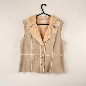 VTG Concepts by Conrad C Tan Faux‎ Suede Fur Vest Womens 16 Beige Western Boho